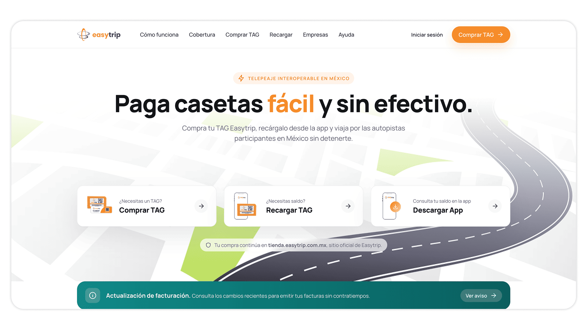 Easytrip — bloque 1, hero con accesos rápidos