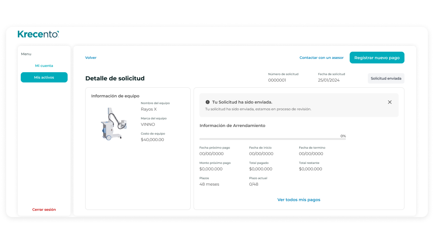 Krecento solicitud — paso 2