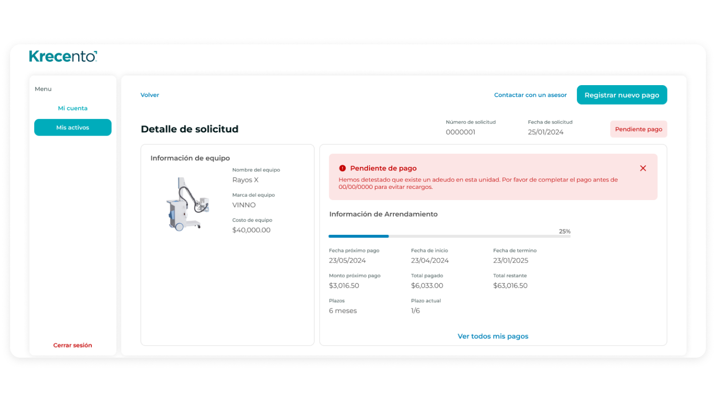 Krecento solicitud — paso 3
