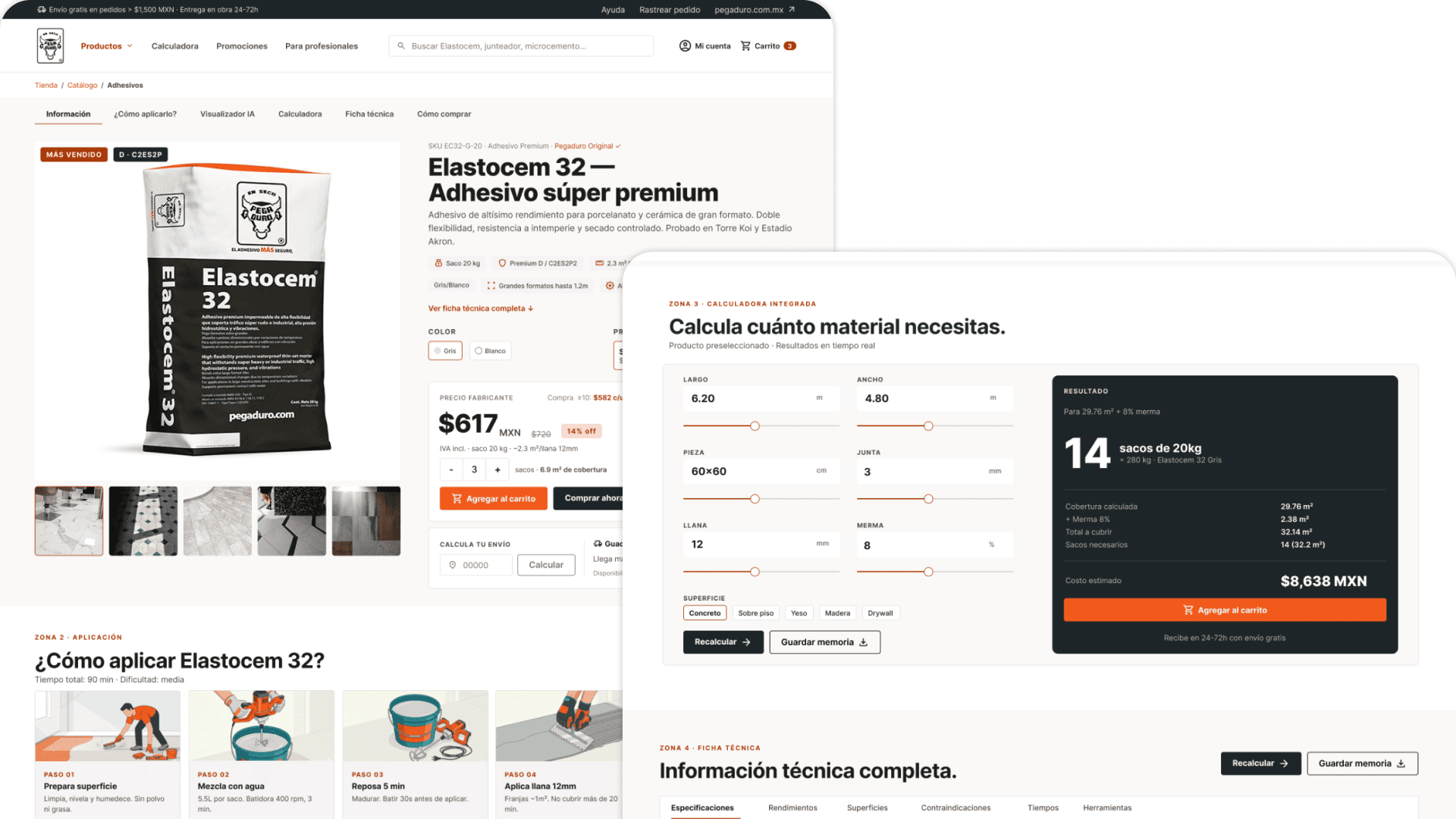 Pegaduro — PDP Zona 1, información principal (vista en contexto de scroll)