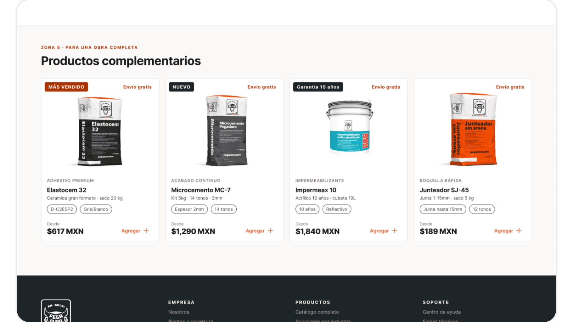 Pegaduro — PDP Zona 6, productos complementarios recomendados