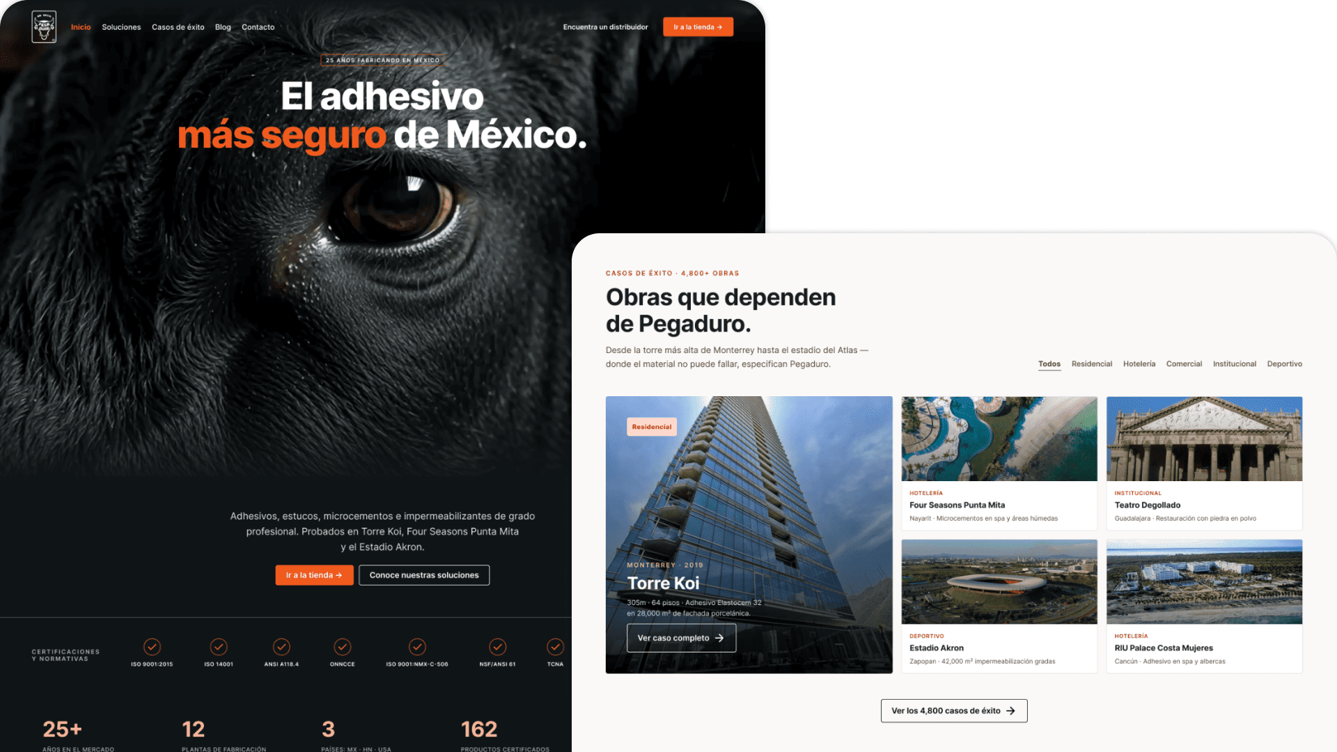 Pegaduro — home institucional: hero y casos de éxito