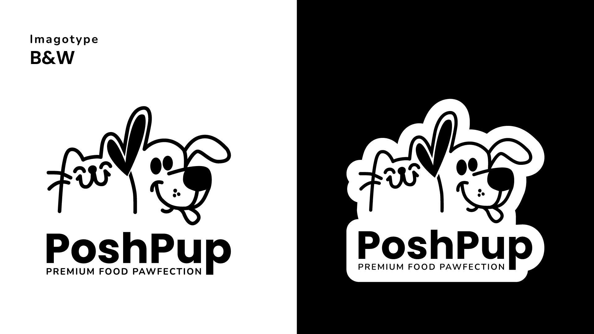 PoshPup — imagotipo en versión a color y en blanco y negro