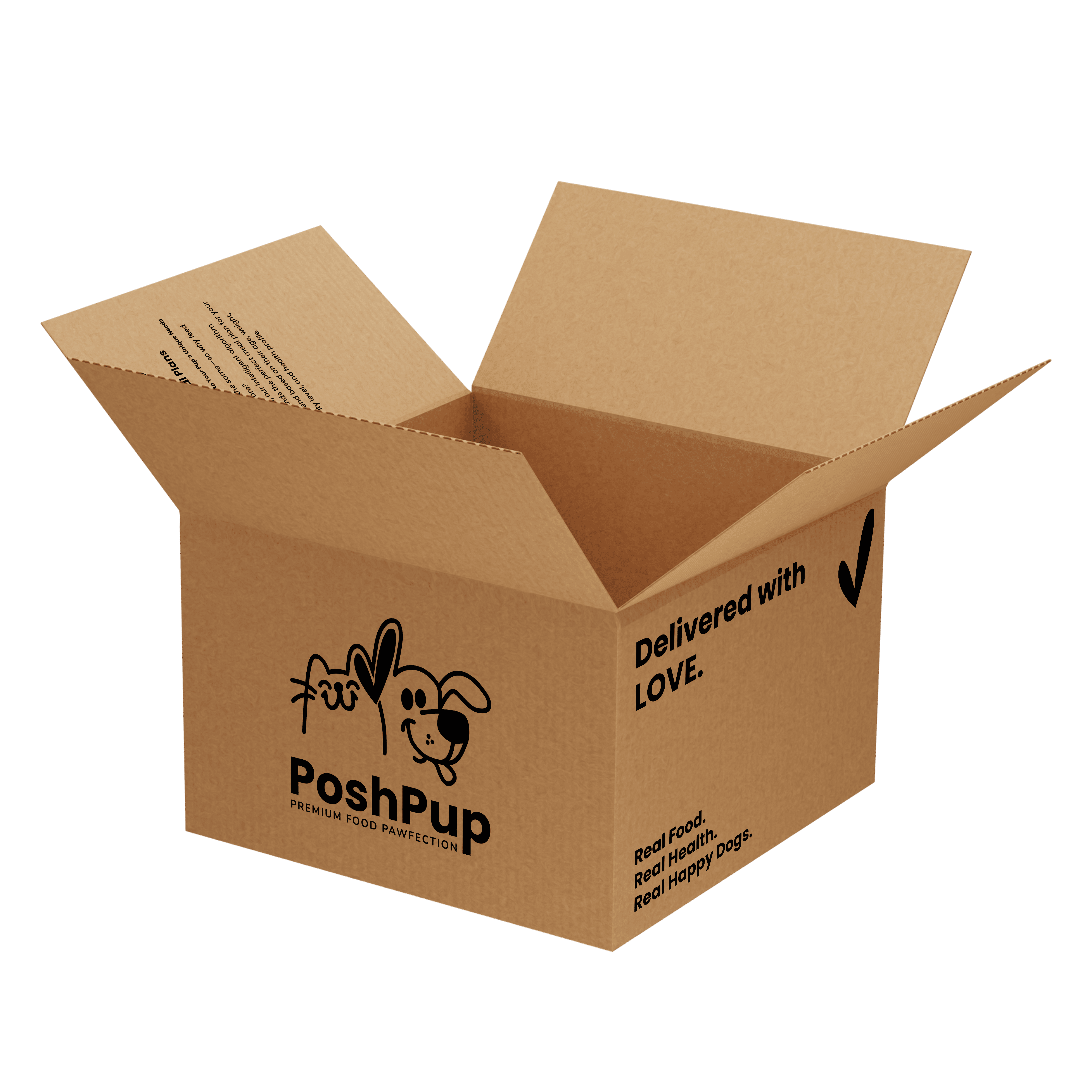 PoshPup — caja de envío abierta