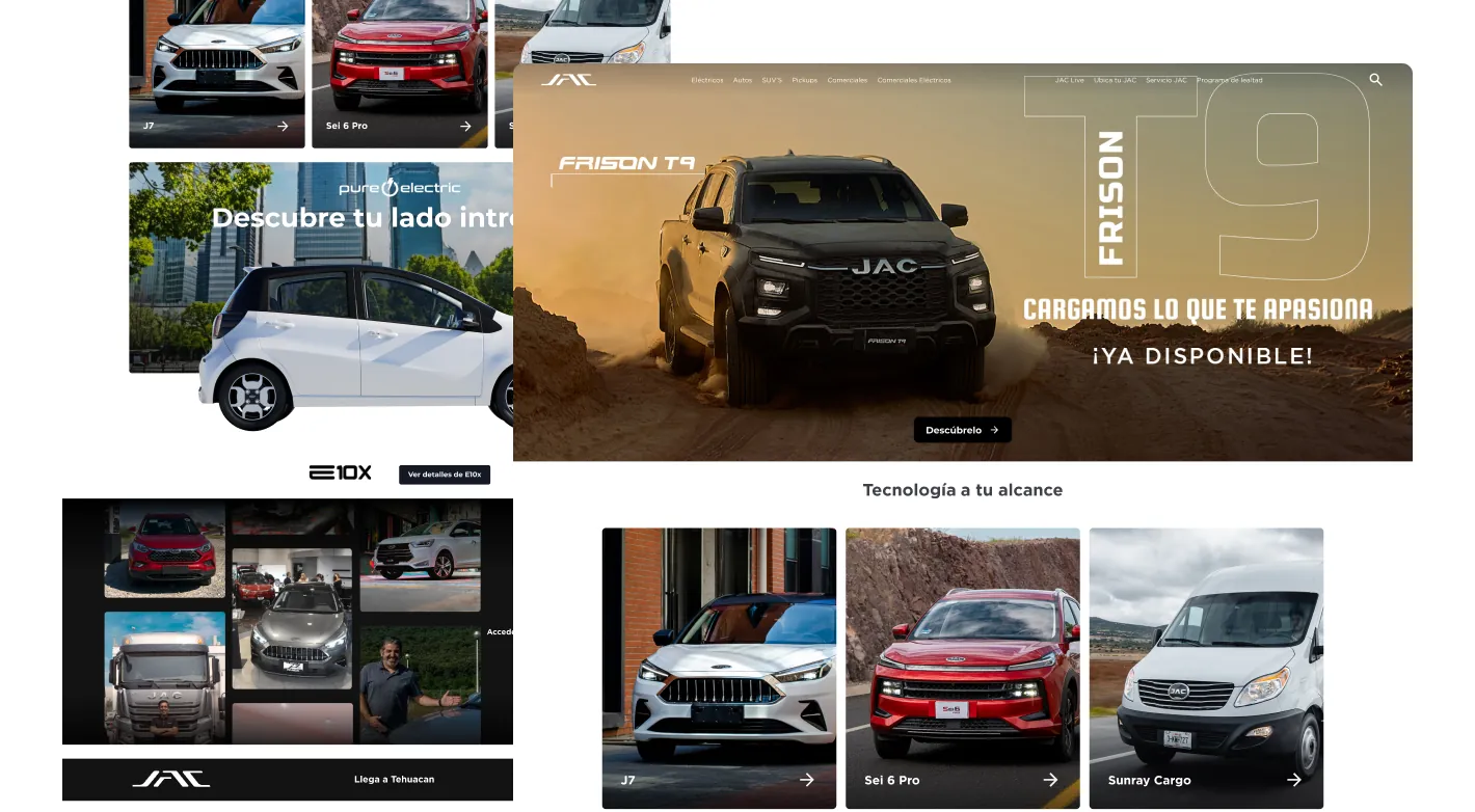 JAC México — vistas del sitio y modelos destacados
